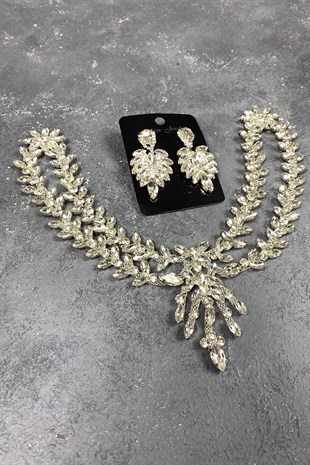 Gümüş Sultan Alınlık Gelin Kına Saç Aksesuarı Ve Küpe Seti