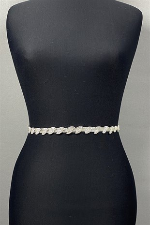 Silver Stone Thin Leaf Pattern Accessory Waist Belt