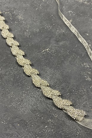 Silver Stone Thin Leaf Pattern Accessory Waist Belt