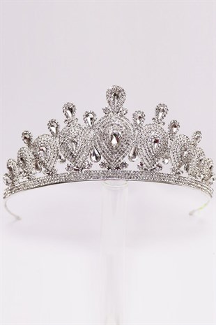 Gümüş Taşlı Yuvarlak Gelin Tacı