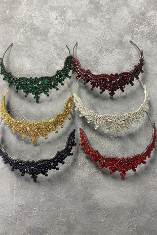 Gümüş Tokyo Taşlı Gelin Tacı Ve Mekik Küpe Seti