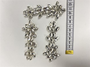 Gümüş Yaprak Desen Mekik Cam Aplik Taşlı Motif
