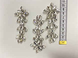 Gümüş Yaprak Desen Mekik Cam Aplik Taşlı Motif