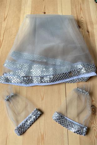 Gümüş Zarif Model Pullu Gelin Kına Duvağı Yüz Örtüsü