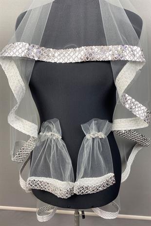 Gümüş Zarif Model Pullu Gelin Kına Duvağı Yüz Örtüsü