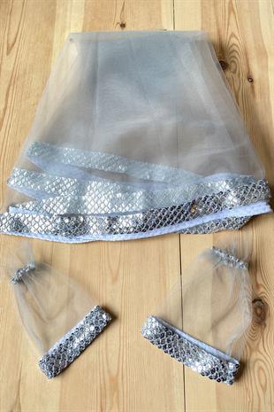 Gümüş Zarif Model Pullu Gelin Kına Duvağı Yüz Örtüsü