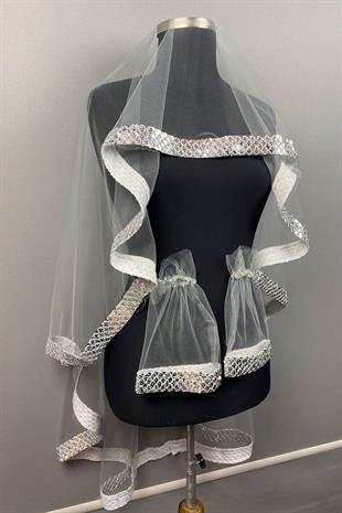 Gümüş Zarif Model Pullu Gelin Kına Duvağı Yüz Örtüsü