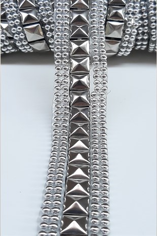 Gümüş Zımba Desenli İşlemeli Şerit 2Cm