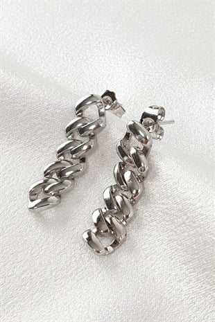 Gümüş Zİncir Detaylı Küpe