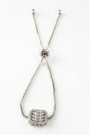 Silver Zircon Stone Elevated Bracelet