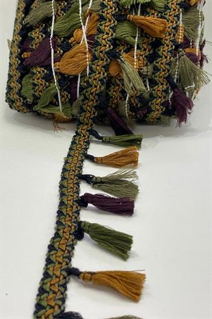 Khaki Green Colorful Cotton Bun Fringe Tassel