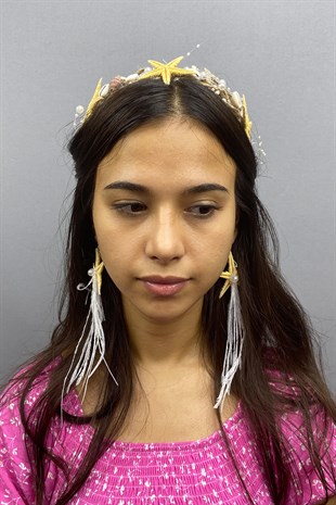 Hasırlı Deniz Yıldızlı Taç ve Küpe Seti