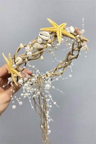 Hasırlı Deniz Yıldızlı Taç ve Küpe Seti