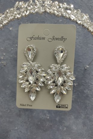 Hayal Model Model Gelin Tacı Ve Damla Taşlı Küpe