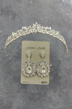 Hayal Model Model Gelin Tacı Ve Mekik Taşlı Küpe