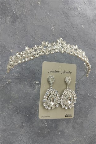 Hayal Model Model Gelin Tacı Ve Mekik Taşlı Küpe