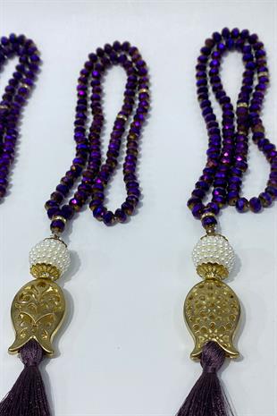 Hediyelik Laleli Püsküllü Kristal Boncuklu 99 Lu Namaz Tesbihi ( Mevlüt-sünnet-hac-umre)