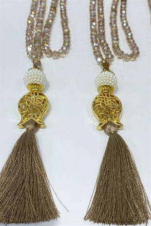 Hediyelik Laleli Püsküllü Kristal Boncuklu 99 Lu Namaz Tesbihi ( Mevlüt-sünnet-hac-umre)