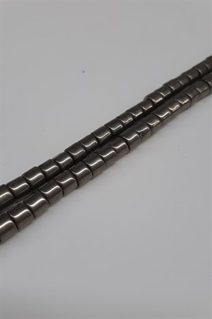 Hematite Color Cylinder Shiny Beads