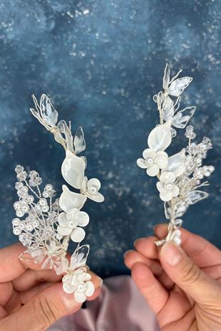 Hena Sedef Reçine 2 Li Saç Ve Türban Gelin Aksesuarı