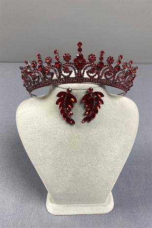 Hera Bridal Henna Crown and Stone Leaf Earrings