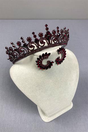Hera Bridal Henna Crown and Stone Leaf Earrings