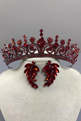 Hera Bridal Henna Crown and Stone Leaf Earrings