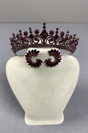 Hera Bridal Henna Crown and Stone Leaf Earrings