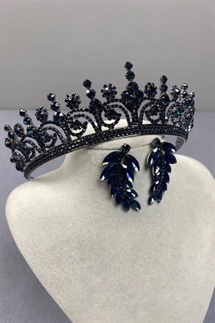 Hera Bridal Henna Crown and Stone Leaf Earrings