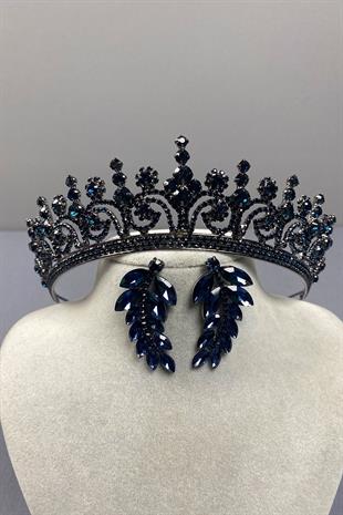 Hera Bridal Henna Crown and Stone Leaf Earrings