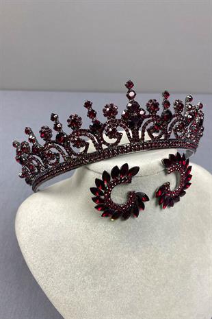 Hera Bridal Henna Crown and Stone Leaf Earrings