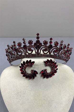 Hera Bridal Henna Crown and Stone Leaf Earrings
