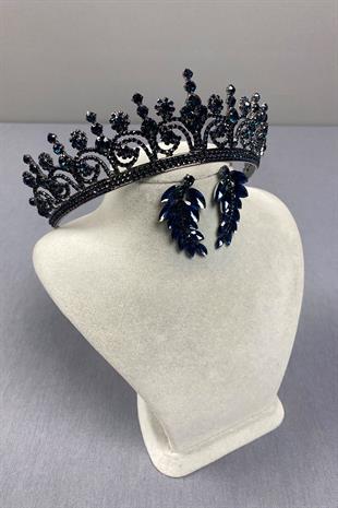 Hera Bridal Henna Crown and Stone Leaf Earrings