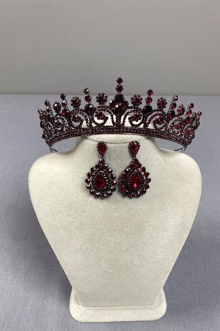 Hera Bridal Henna Crown and Stoned Round Earrings
