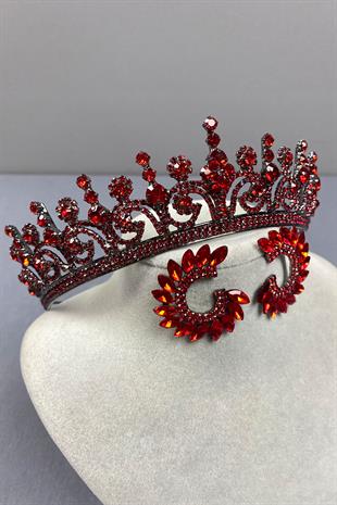 Hera Bridal Henna Crown and Stoned Round Earrings