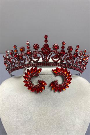 Hera Bridal Henna Crown and Stoned Round Earrings