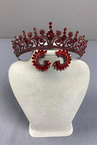 Hera Bridal Henna Crown and Stoned Round Earrings
