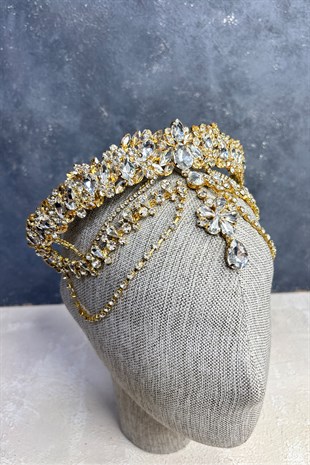 Hera Gold Zemin Sallantılı Alınlık Gelin Kına Tacı