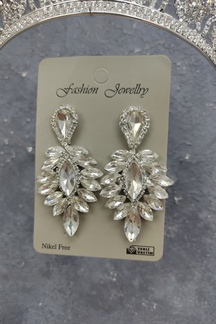 Hera Model Gelin Tacı Ve Damla Taşlı Küpe