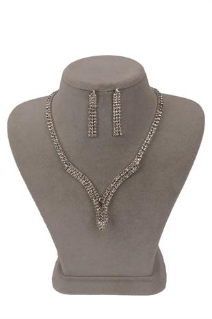 Hira Kristal Taşlı Abiye Kolye Küpe Seti Ve Çiçek Gelin Tacı