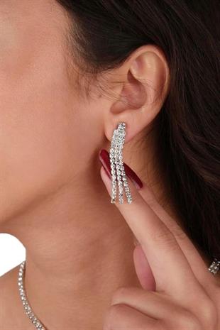 Hira Kristal Taşlı Abiye Kolye Küpe Seti Ve Çiçek Gelin Tacı