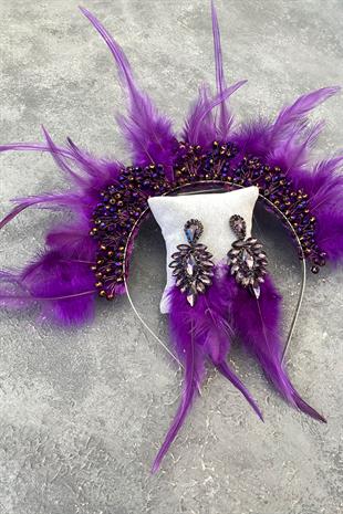 Rooster Feather Crystal Beaded Bridal Henna Tiara and Earring