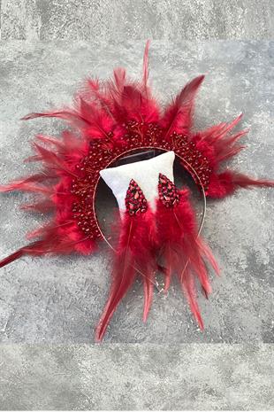Rooster Feather Crystal Beaded Bridal Henna Tiara and Earring
