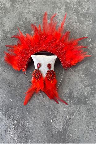 Rooster Feather Crystal Beaded Bridal Henna Tiara and Earring