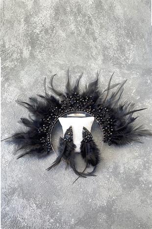 Rooster Feather Crystal Beaded Bridal Henna Tiara and Earring