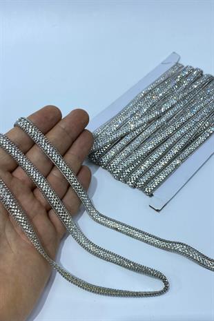 İnce Gümüş Zincirli Ütüyle Yapışan Şerit Aplik