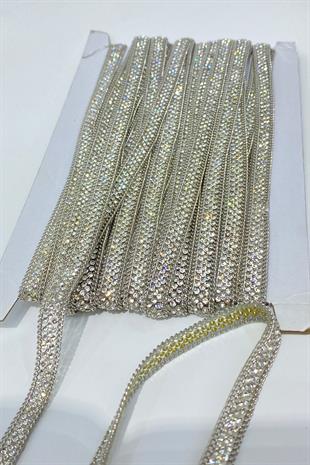 İnce Gümüş Zincirli Ütüyle Yapışan Şerit Aplik