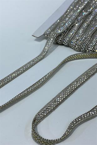 İnce Gümüş Zincirli Ütüyle Yapışan Şerit Aplik