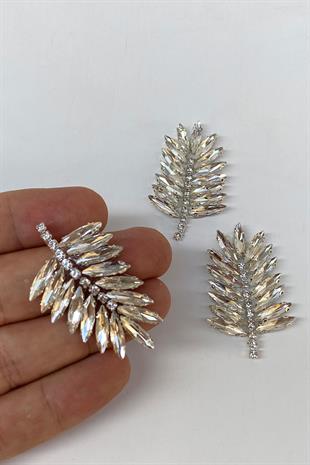 İnce Mekik Yaprak Desen Ütüyle Yapışan Parlak Taşlı Aplik