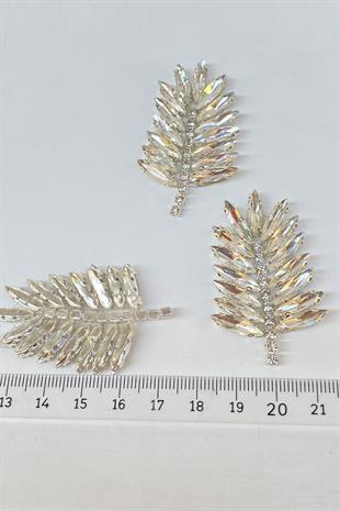 İnce Mekik Yaprak Desen Ütüyle Yapışan Parlak Taşlı Aplik